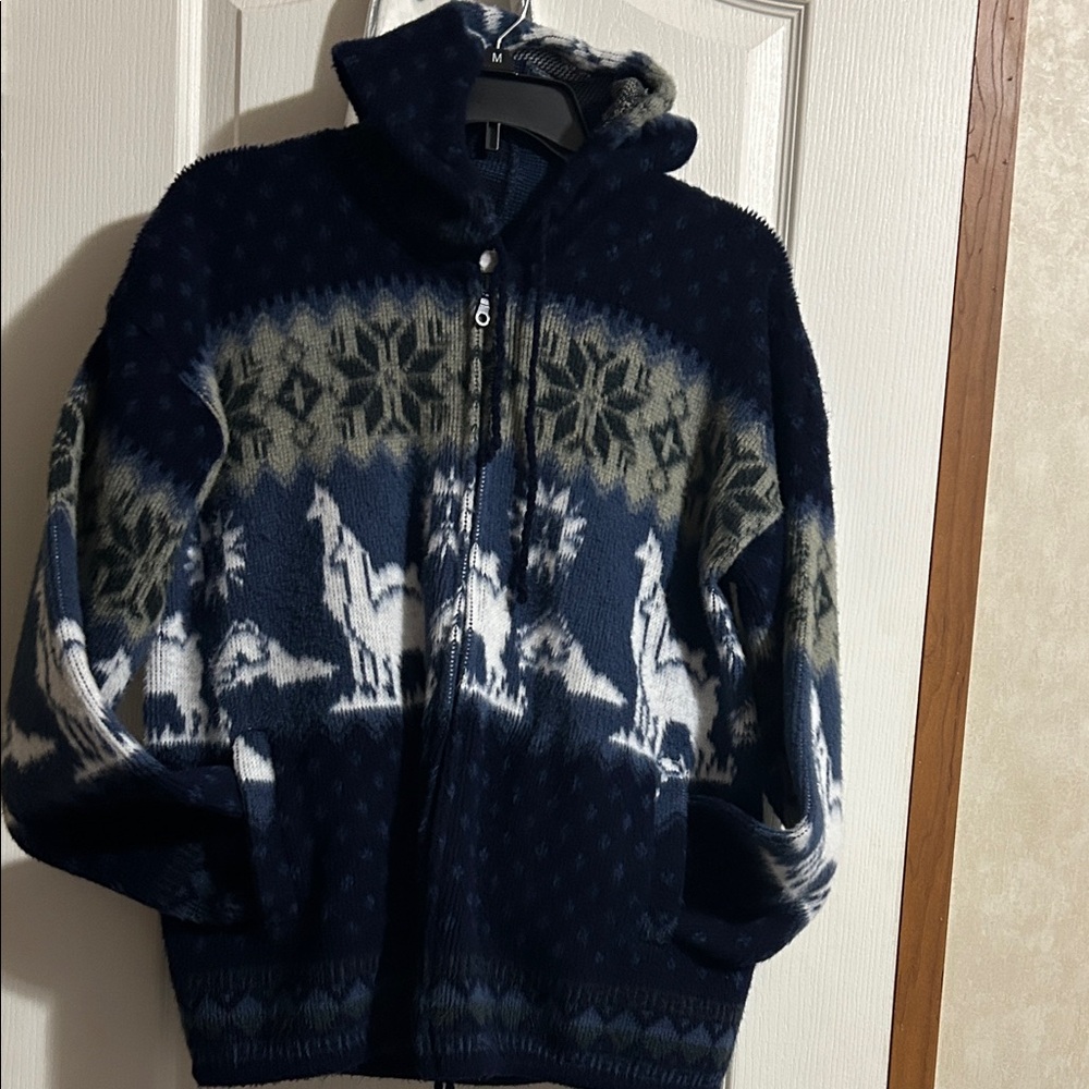 Wool Navy Blue Patterned Sweater